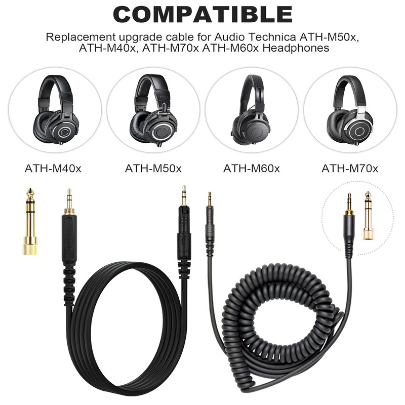 Audio Technica Headphone Ath-M50X - Coiled Audio Cable Replacement Compatible With